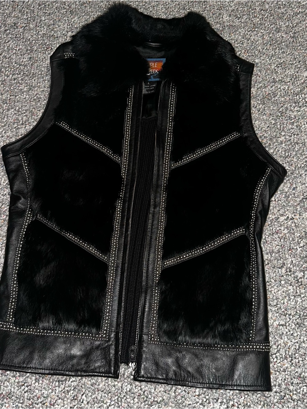 Black Faux Fur Trim Leather Vest - Simple Creek